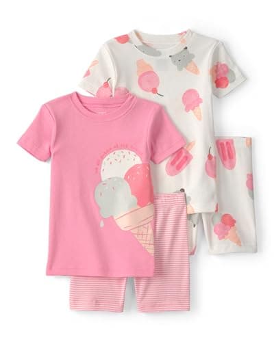 Carter's Girl 4-Piece Tight Fit Cotton Pajama Set, Pink/Ivory, 3T