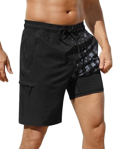 SILKWORLD Mens Swim Trunks Summer Beach Swimming 9",American Flag,2X-L