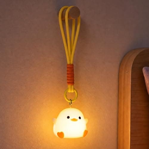 UNEEDE Mini Duck Night Light with Lanyard, 8 Color Changing Rechargeable Night Light, Portable Mini Night Light for Kids, Soft Silicone Duck Squishy Cute Lamp for Bedroom & Camping, Gifts