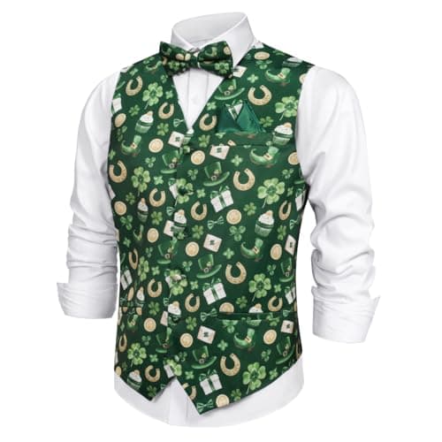 Giftdigger St Patricks Day Vest for Men St Patricks Costume St.Patricks's Day Outfit Leprechaun Costume Irish Outfit Holiday Vest Set,Light Green,L