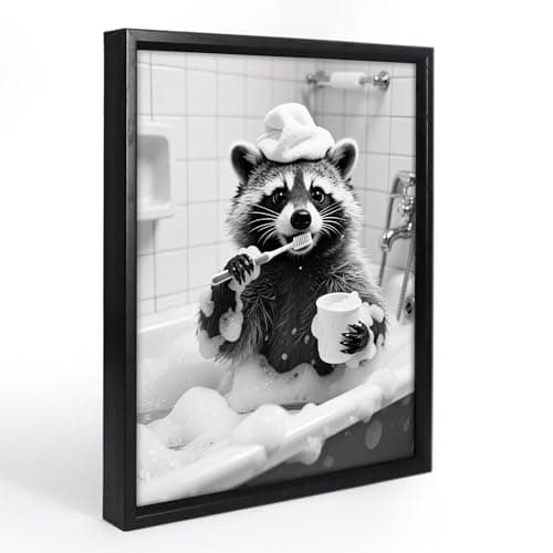 CGSIETE funny bathroom wall art,Bathroom Picture Wall Decor, Bear Brushing Teeth Framed Painting, Canvas Print Painting, Dark8x10 Inch