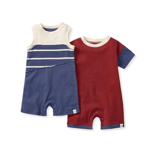 Burt's Bees Baby Boys 2-Pack Romper, 100% Organic Cotton, One-Piece Outfit Boy Clothes for Sizes Newborn to 24 Months