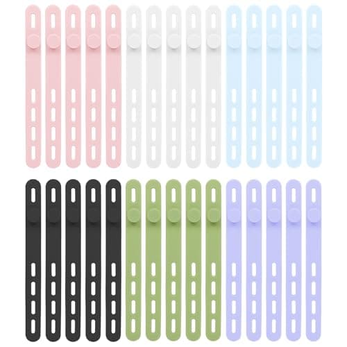 Donruby 30Pcs Silicone Cable Ties - Reusable & Washable with Locking Buckles, Adjustable Fastening Cable Management Straps, Multi-Purpose High Elasticity Cord Organizer (6 Colors)