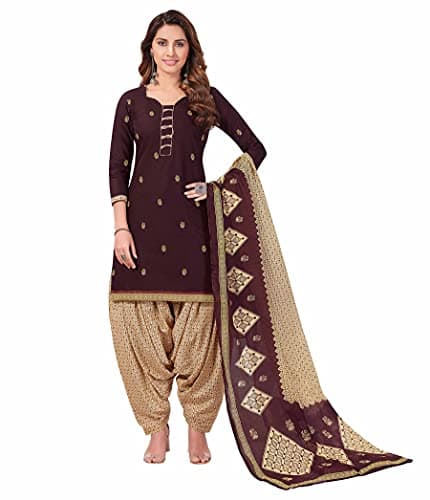 Miraan Women's Cotton Printed Readymade Salwar Suit Large Brown