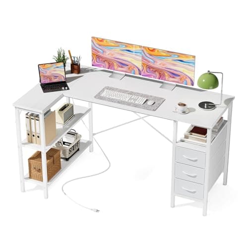 DUMOS L Shaped Desk with Drawers, Gaming Desk, 55 Inch