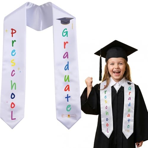 NNG Preschool Graduation Stole, Unisex Kids Graduation Sash for Ceremony and Photos, Class of 2026 Preschool Graduation Gift White