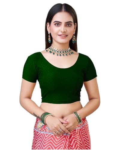 themilestocks TMS Women's Blouses Readymade Gold Stretchable Saree Crop Top Choli Free Size (Can fit bust size 28 inch -38 inch , Dark Green)