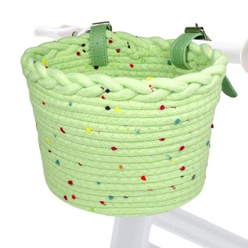 Aikolesa Kids Bike Baskets for Boys and Girls, Green Bicycle Basket Woven, Cute Decorative Accessories for Balance Bikes and Scooters