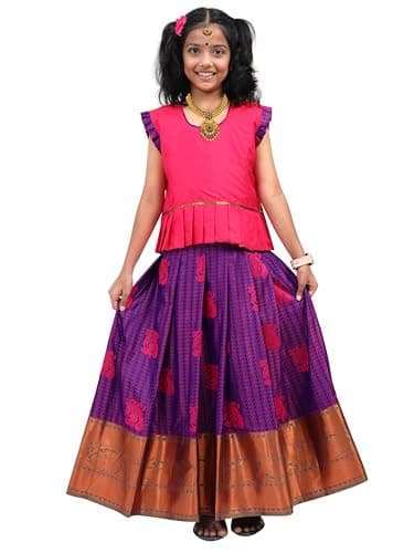 kaatru Thana Silk Girls Pavadai Set (D70) - Lehenga Choli (Prince Size Chart) (9-10 Years)