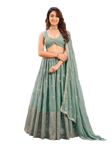 STELLACOUTURE indian ready to wear lehenga choli for women flared party night with stitched blouse 8332-U (Pista, 36)