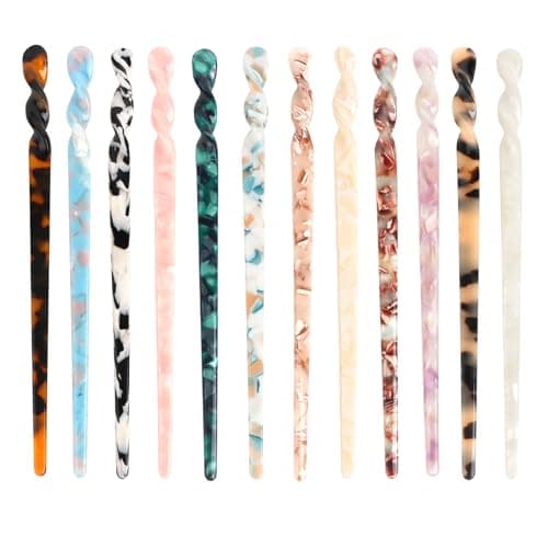 Hotalisona Hair Sticks 12 Pieces Acetate Tortoise Shell French Hair Pin Chinese Hair Sticks Chopsticks for Styling for Women Girls