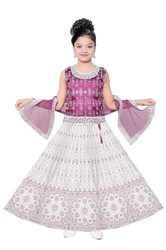 MEEBON Indian Ethnic Kids Girls Lehenga Choli Dress with Dupatta, Mirror Work, size 2 years to 14 years