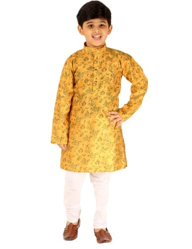 Pro-Ethic Style Developer Boy's Silk Indian Kurta Pyjama For Kids Boys | Traditional Wear | 1 To 16 Years | Pack Of 1 | Yellow (S-172)