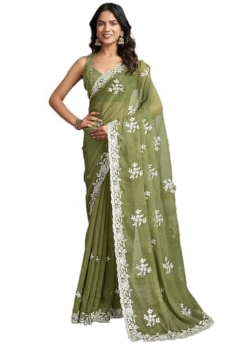 Indya Green Sequance Embroidery Blended Saree Set for Festive