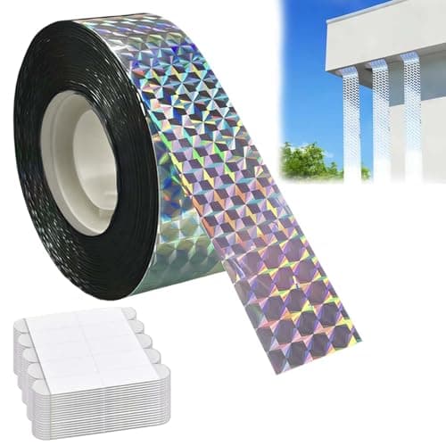Bird Scare Reflective Tape 328feet Double-Sided Bird Scare Tape with 100PCS Adhesive Tapes Swallow Shield Reflective Ribbon Tape to Repelling Sparrows, Woodpeckers for Gardens, Farms, Orchards