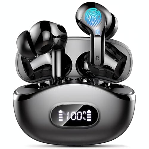 Wireless Earbuds, 48Hrs 2026 Bluetooth Headphones, Hi-Fi Stereo Deep Bass Ear Buds, ENC Noise Cancelling Mic, Clear Calls, IP-X7 Waterproof, USB Sport Earphones in Ear for Phones Laptop Pad, Black