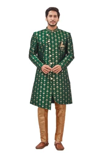 Lady Dwiza Indian Designer Wedding Festive Wear Jacquard Indo-Western Sherwani Pajama Set For Men