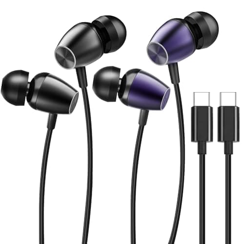 Wired USB C Earbuds for iPhone 17 16 Pro Max 16e 15 16 Plus 17Air, USBC Wired Headphones in-Ear Earphones Type C Ear Buds with Mic Volume Control HiFi Stereo Noise Cancelling (USB-C Plug) - 2Packs