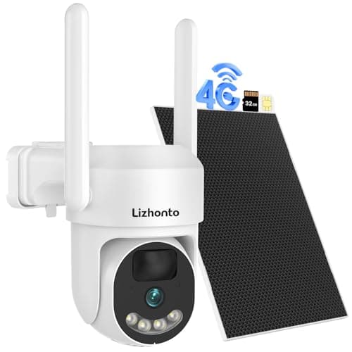 Lizhonto Solar 4G LTE Cellular Security Camera Wireless Outdoor– No WiFi Needed, Requires SIM Card Subscription – 2.5K Color Night Vision, 24/7 AOV Recording PIR Motion, 2-Way Audio for Jobsite Barn