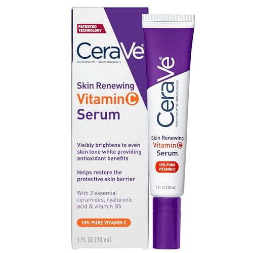 CeraVe Vitamin C Serum for Face with 10% Pure Vitamin C, Hyaluronic Acid & 3 Essential Ceramides, Skin Brightening Antioxidant Serum, Hydrates & Improves Skin Tone & Texture, Fragrance-Free, 1oz