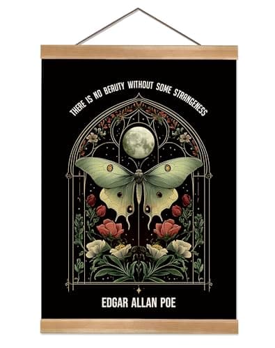 ZTGDA Gothic Butterfly Moon Wall Art Decor,Edgar Allan Poe Wall Painting Abstract Poster with Solid Wood Frame, Gothic Wall Decor,Butterflys Floral Poster for Bedroom, Office (Butterfly)