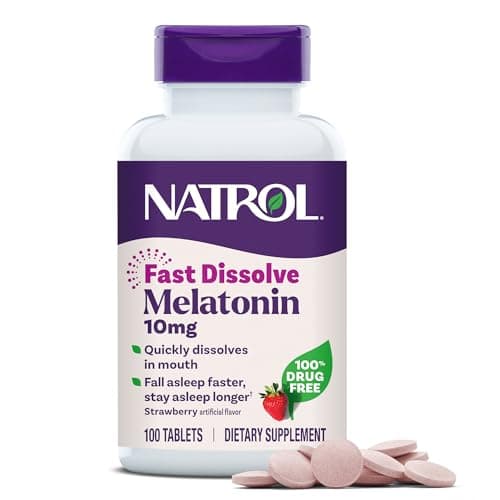 Natrol Melatonin 10mg Fast Dissolve Tablets - Strawberry Flavor, 100 Count, Sleep Support, Fast Dissolve Melatonin for Adults, 100-Day Supply