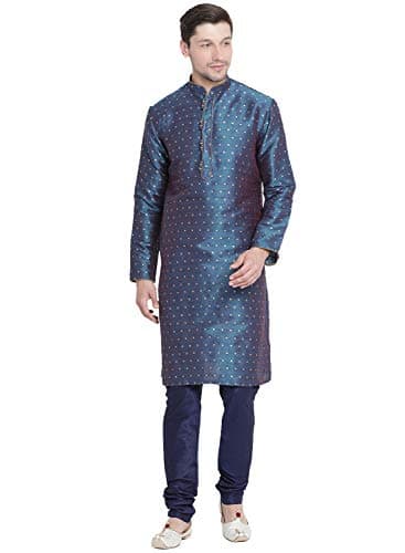VASTRAMAY Men's Royal Blue Cotton Silk Blend Kurta and Pyjama Set_VASMK023BUnPNB_42
