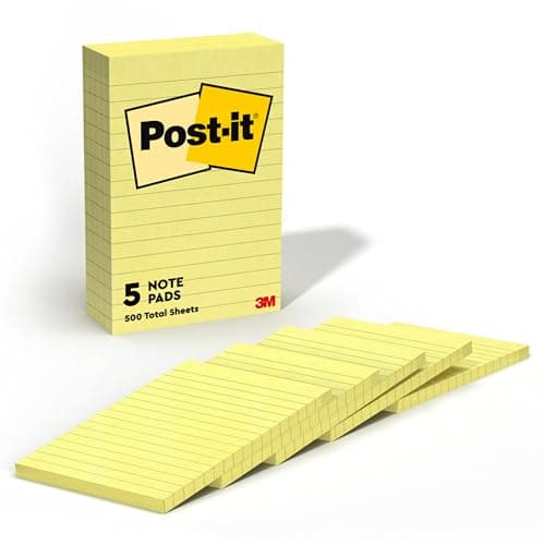5-Pk 100-Sheet Post-it Notes Lined Pads (Canary Yellow, 4" x 6") $4