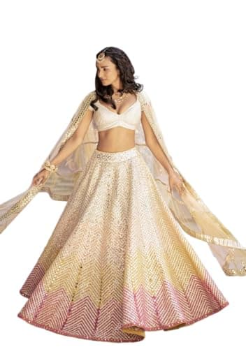Indya White Georgette Sequin Work Lehenga Choli Set – Sequin Work for Wedding | Sleeveless | Indian Ethnic Wear