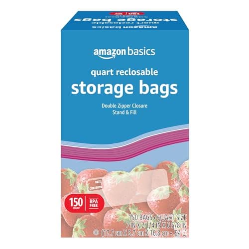 Amazon Basics Reclosable Quart...pper Seal, BPA Free, 150 Count