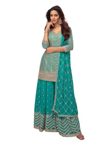 shopNstyle Indian/Pakistani Reception Wear Shalwar Kameez Dress Stitched Women's Sharara Suits.