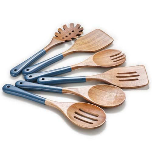6-pc Rosos Natural Acacia Wood Cooking Utensil Set w/ Smooth Grip Handle (Blue) $7.50 & More