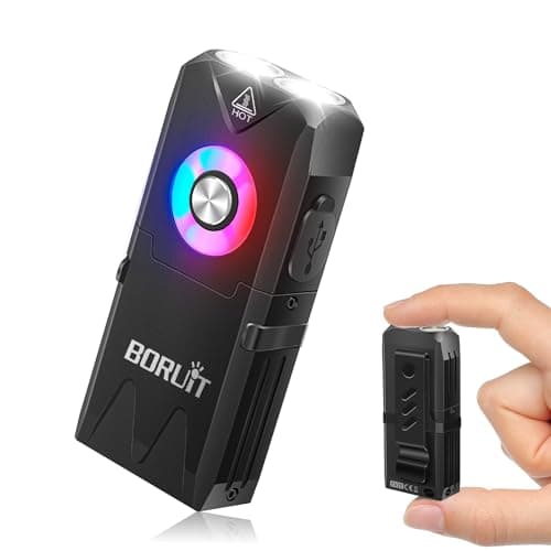 BORUIT EV25 Mini Small Powerful LED Rechargeable EDC Flashlight – 650 Lumens, Pocket Keychain with White & RGB Side Light,Magnetic Tail & Clip, IP66 Waterproof for Camping, Hiking, Emergency