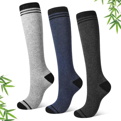 scenicamp 3 Pairs Bamboo Compression Socks for Women and Men, 15–20 mmHg Graduated Knee High Support, Soft Breathable Bamboo Viscose Socks for Flying Travel Daily Wear S M