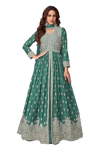 STELLACOUTURE indian pakistani ready to wear salwar kameez embroidered gown eid festival wedding party for women 2897-O (Turquoise, 42)