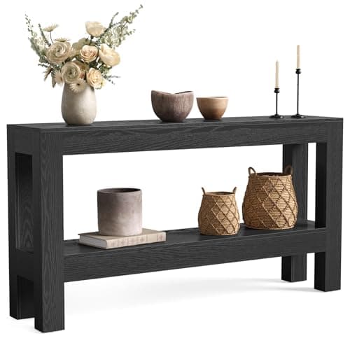 LITTLE TREE 63-Inch Black Cons...ch with 2-Tier Storage Shelves