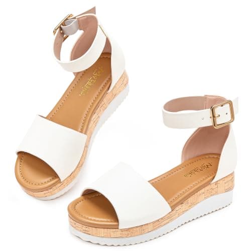 Motasha Girls Platform Sandals Size 5 Girls High Heels White Kids Wedges