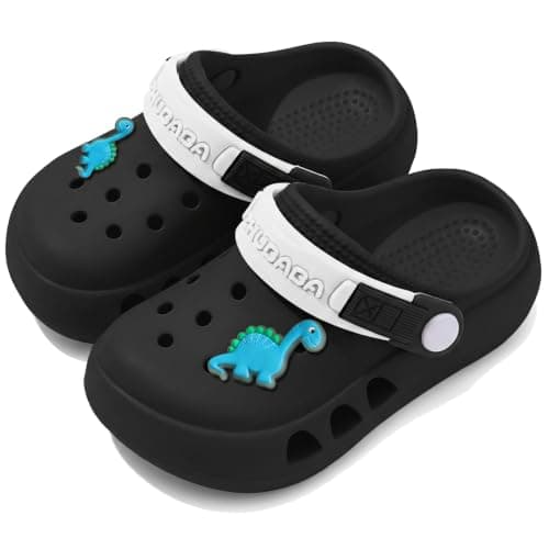 Neoxlem Kids Toddler Clogs Boys Girls Dinosaur Slip on Slides Sandals Summer Beach Pool Outdoor Water Shoes Shower Slippers Garden Clogs Black 8-9 Toddler