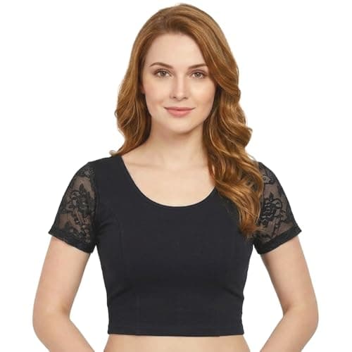 Chandrakala Readymade Blouses for Women sarees,Stretchable Black,Large (B102BLA4)