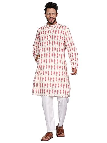 TOSQP27 Mens Cotton Kurta Pajamas Set Gift Ethnic Traditional Pink Festive Full Sleeve