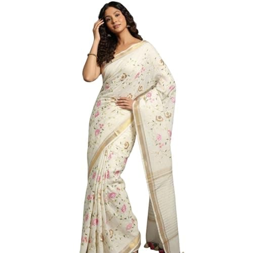 Indiehaat Silk Linen Embroidery Saree