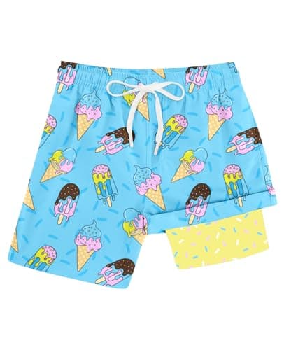 Cozople Blue Bathing Suits for Big Boys Novelty Surfing Hawiia Swim Trunks Swimwear UPF50+ Quick Dry Ice Cream Swim Shorts Soft Surf Casual Swimsuit Size 14-16