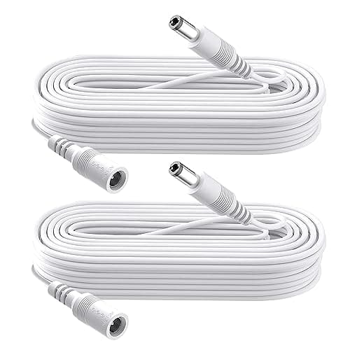 DC Power Extension Cable 5.5mm x 2.1mm 10FT 2Pack, Female to Male Power Cord for 12V/24V CCTV Security Cameras, DVR, IP/WiFi Cameras, LED Strip Lights, Routers, DC Power Supply Adapter - White