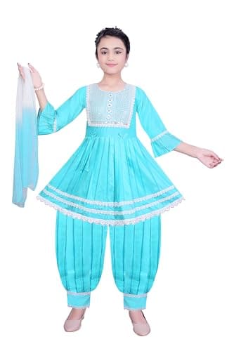 CLOTH ADDA Indian Ethnic Kids Girls Kurta Patiyala Afghani Bottom Dress Set with Sling, Slim Fit, Size 2 Years to 11 Years