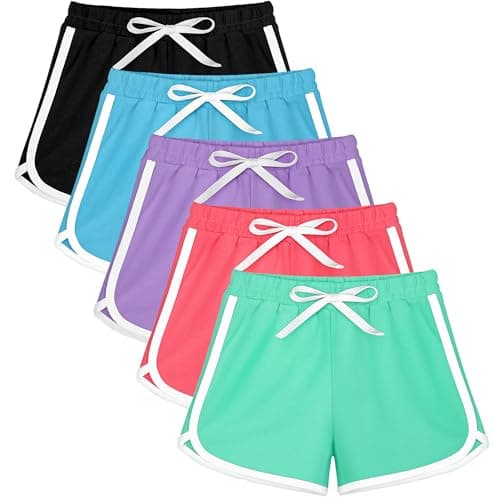 Resinta 5 Packs Girls Cotton Athletic Shorts Toddler Summer Running Shorts Dolphin Yoga Shorts for Kids