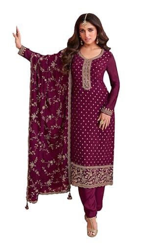 Shriva Fashion indian salwar kameez ready to wear Eid festival embroidered wedding plus size shalwar suit for women (2814) (Wine, 36)