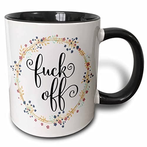 3dRose Floral wreath with funn... Humor 11oz Two-Tone Black Mug