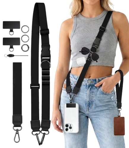 Sukyerios Black Phone Lanyard Crossbody Wrist Neck Strap Adjustable Women