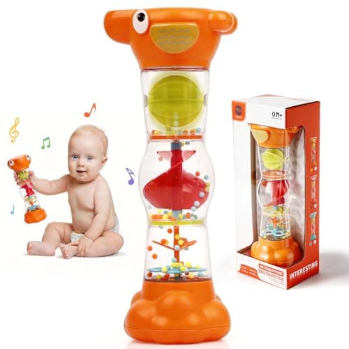 Montessori Baby Toys for 6-12 Months 1 Year Old,Rain Stick Baby Rattle Shaker Infant Sound Toy 9.8” Rainmaker Musical Sensory Tummy Time Toys for 6 7 8 9 10 Months Newborn Toddlers Gifts-Orange