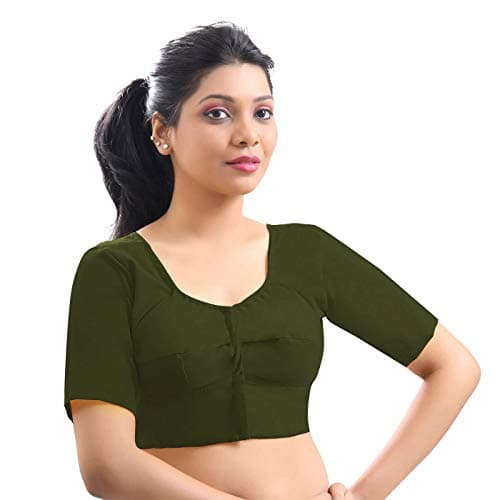 Indian Trendy Pure Cotton Blouse Top Shirt Wedding Choli Saree Skirt Bollywood Indian (2XL (Fit Bust: 48" to 50"), Olive Green)